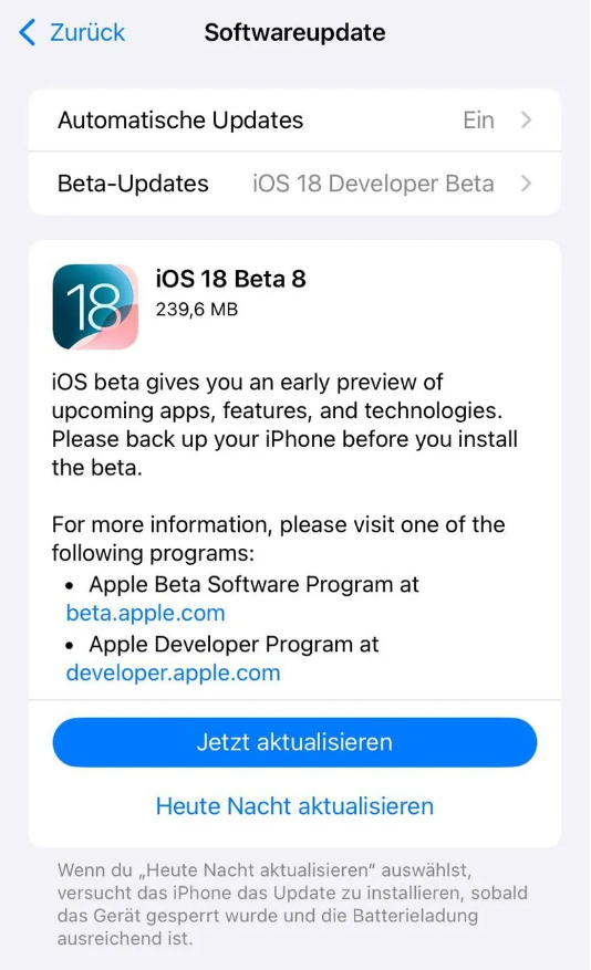 马村苹果手机维修分享苹果 iOS / iPadOS 18 开发者预览版 Beta 8 发布 